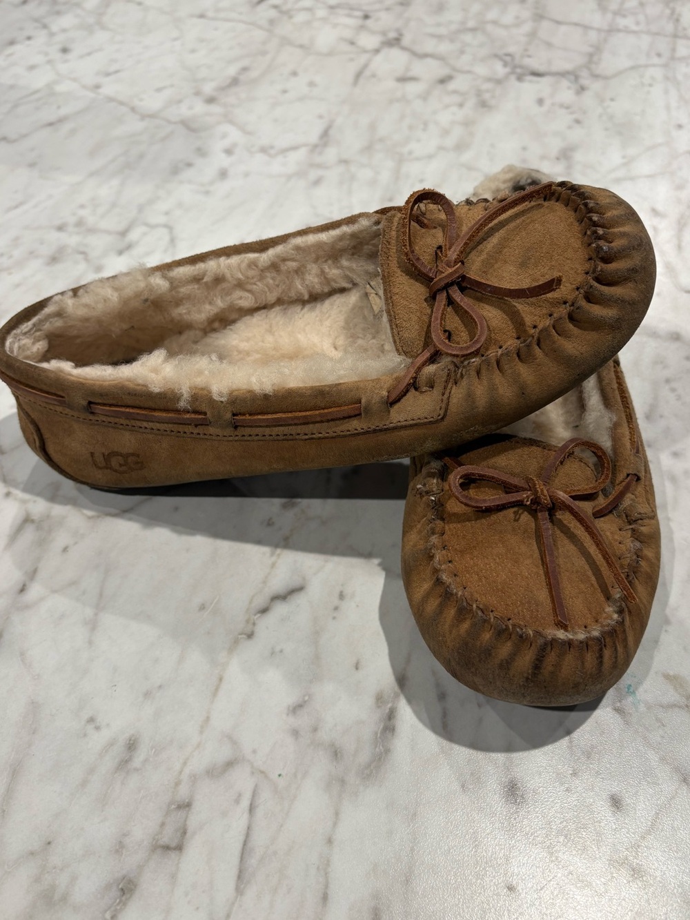 UGG Women's Chestnut Brown Suede Shearling Moccasins- Size 8